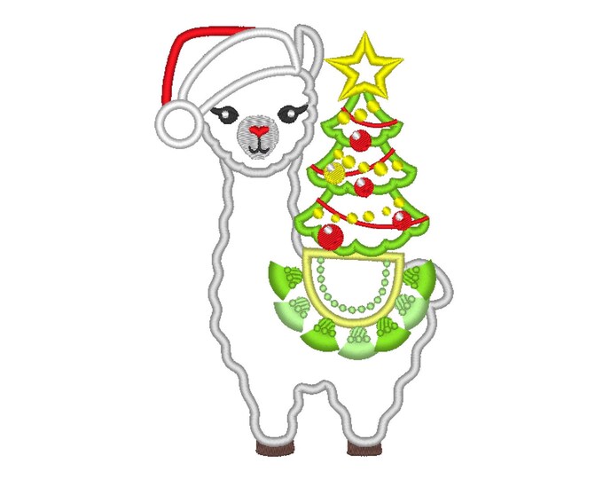 Llama Alpaca with Santa hat and Christmas tree Applique kids outfit pillow farm animal machine embroidery designs many sizes 5 up to 9 inch