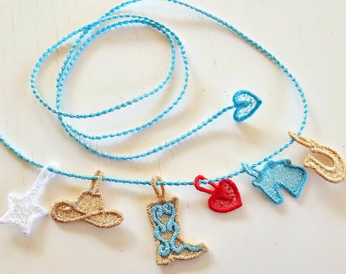 FSL Lace Embroidery Friendship Bracelet Cowboy Boots Hat Horse Horseshoe Western Fans and Rodeo Lovers - Machine Embroidery Designs 4x4  5x7
