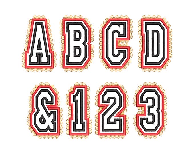 Lace trim Edge double layer applique Font trendy Tiktok Alphabet machine embroidery designs many sizes 3 up to 6.3 inch BX