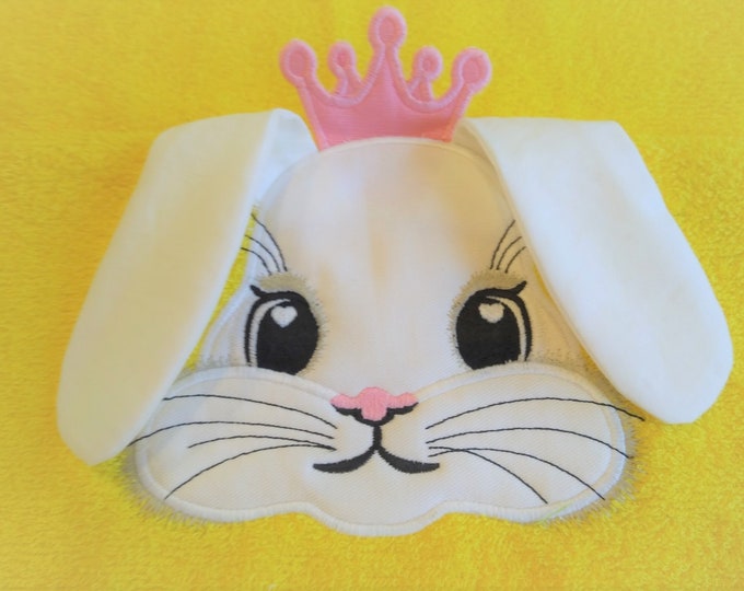 HOODED TOWELS Princess bunny, hooded towel topper machine embroidery design head ears crown ITH in the hoop dimensional embroidery applique