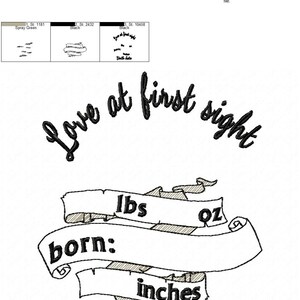 Borduursjabloon geboortekaartje en minilettertype Set / borduurontwerpen INSTANT DOWNLOAD Liefde op het eerste gezicht afbeelding 5