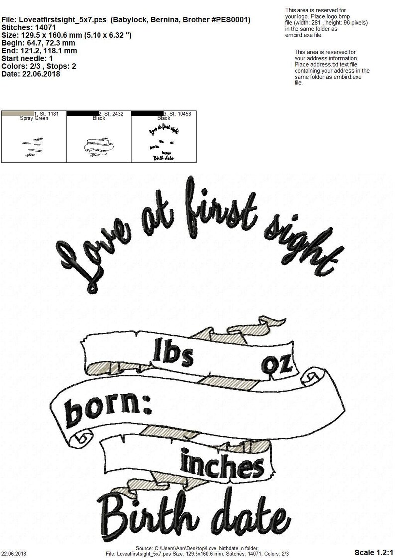 Borduursjabloon geboortekaartje en minilettertype Set / borduurontwerpen INSTANT DOWNLOAD Liefde op het eerste gezicht afbeelding 5