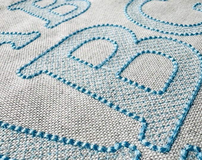 Puffy bean stitch outline light stitch Font machine embroidery designs font monogram bean stitch crisscross alphabet pop effect baby gown