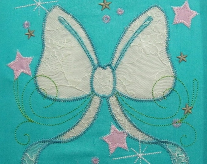 Magic Bow with Stars, stars and swirls applique - machine embroidery applique designs for hoop 4x4, 5x7, 6x10 - instant download