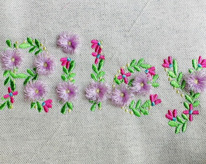 Mini Daisy Fringed Font flowered floral alphabet letters monogram machine embroidery designs sizes 1.7 to 3in add-on single Heart and Flower