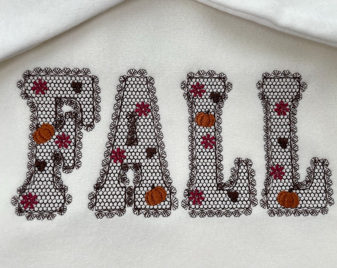 Lace Edge Fall Pumpkin FONT lace patterned Floral Alphabet Monogram Thanksgiving machine embroidery designs assorted sizes 2.5 up to 5 inch