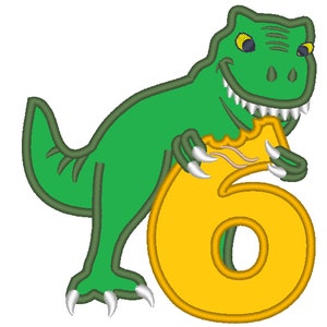 T-rex dinosaur Birthday number six 6 machine embroidery Birthday outfit designs assorted sizes, for hoops 4x4, 5x7, 6x10 INSTANT DOWNLOAD image 8