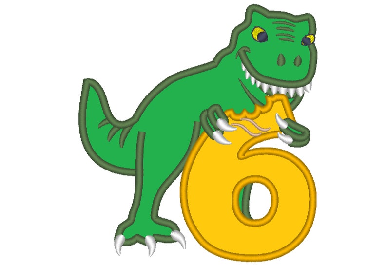T-rex dinosaur Birthday number six 6 machine embroidery Birthday outfit designs assorted sizes, for hoops 4x4, 5x7, 6x10 INSTANT DOWNLOAD image 8