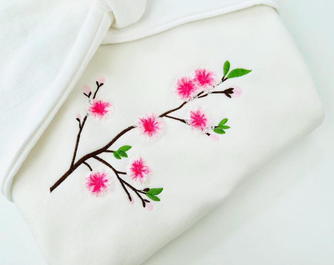 Fringed Sakura Branch Cherry Blossom Flower Fluffy Fringe floral machine embroidery designs instant download fuzzy bloom sizes 6 up to 9 in