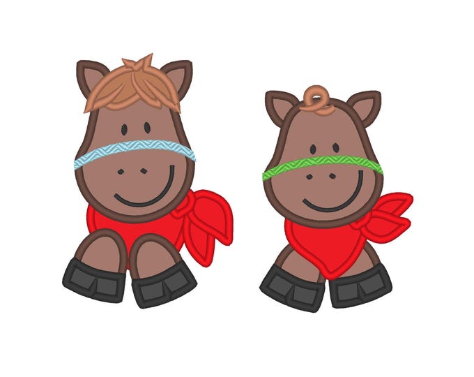 Cute Horse Kids Applique Set of 2 types baby boys girls bandanna machine embroidery designs for hoop 4x4 and 5x7