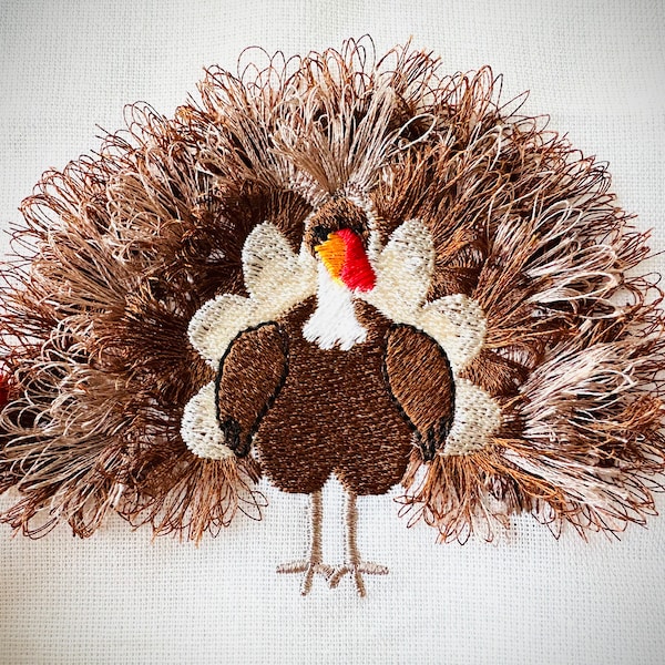 Fringed fluffy chenille Turkey Thanksgiving thanks fall machine embroidery designs awesome Gobbler bird fringe ITH in the hoop embroidery