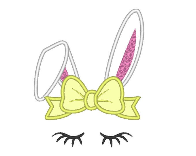 Peeking Bunny face, Bunny head ears with big bow crown applique machine embroidery designs applique Easter bunny embroidery INSTANT DOWNLOAD