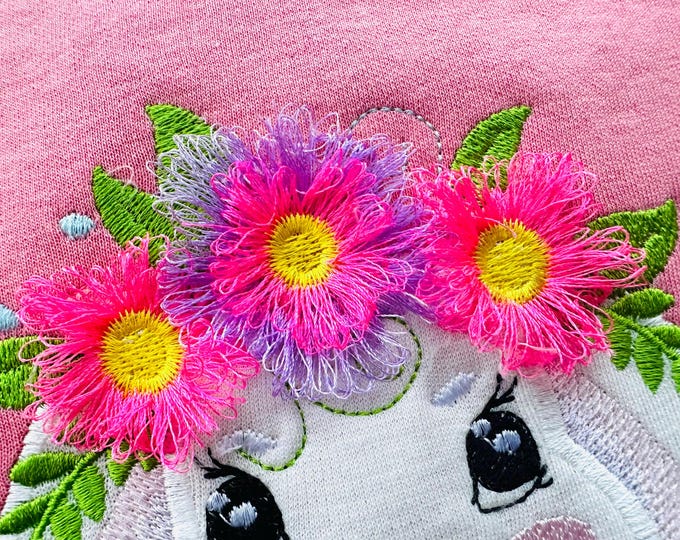 Cute Bunny Applique Fringed Fluffy Floral Crown Boho fringe Daisy flower ITH In the hoop machine embroidery designs kids girls tshirt design