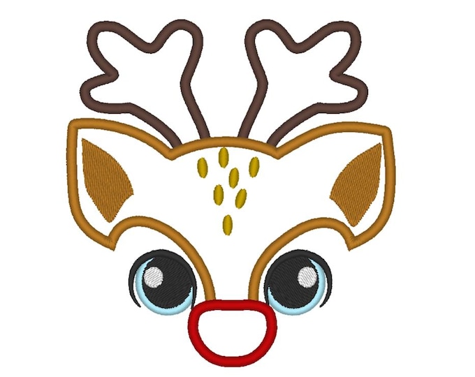 Cute Reindeer Christmas bow Machine Embroidery Applique Design Christmas Deer head with floral crown Merry Christmas