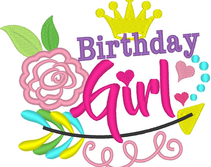 Birthday Girl Applique embroidery Design, birthday embroidery design, birthday applique design - 4x4, 5x7, 6x10