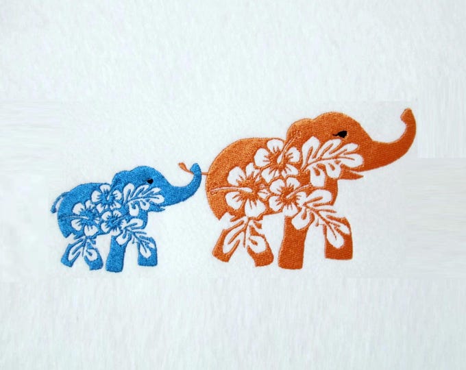 Floral Elephant SET of 2 types slightly different single Elephant fill stitch machine embroidery designs multiple sizes for hoop 4x4 and 5x7