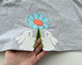Cute little Easter Bunnies with Flower side split seam cutout side bow Applique machine embroidery designs Farm animal Bunny kids for tshirt