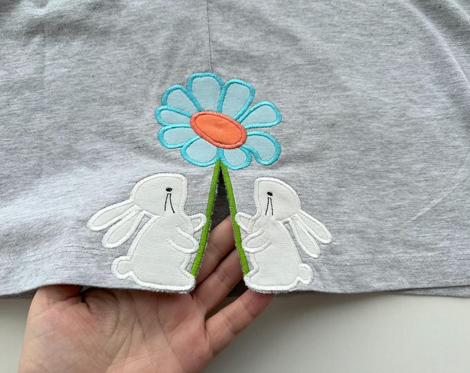 Cute little Easter Bunnies with Flower side split seam cutout side bow Applique machine embroidery designs Farm animal Bunny kids for tshirt