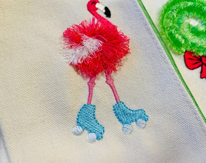 Roller Skates Mini Fringed fluffy chenille Flamingo bird roller skating machine embroidery designs in small sizes 2.5, 3, 3.5 and 4 inches