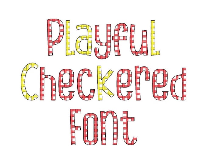 Playful kids Checkered Plaid Font light sketch outline machine embroidery designs font alphabet name monogram letters in assorted sizes, BX