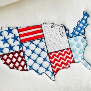 Patchwork USA Bundesland Landkarte Umriss gemustert Stickmaschine Stickmuster Größen 10-23 cm