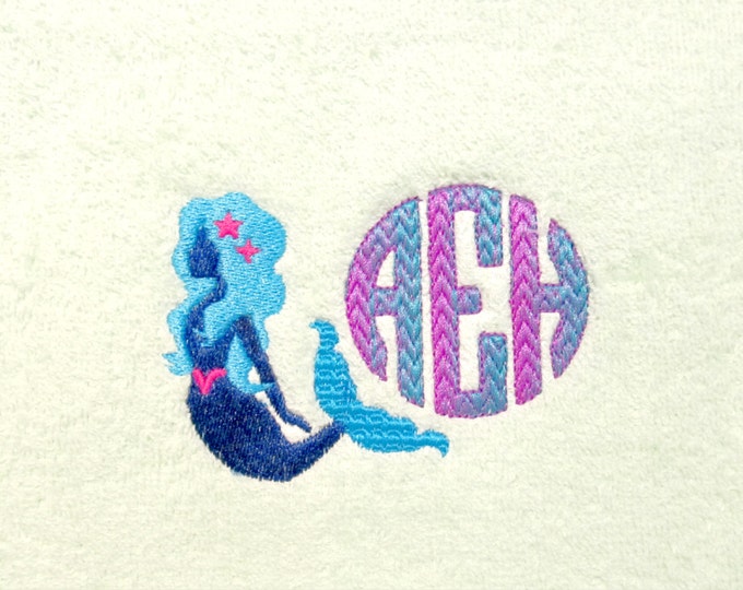 Mermaid Embroidery designs 4x4 5x7 Circle monogram decration, summer, beach embroidery, summer vacation, mermaid embroidery, mermaid tail