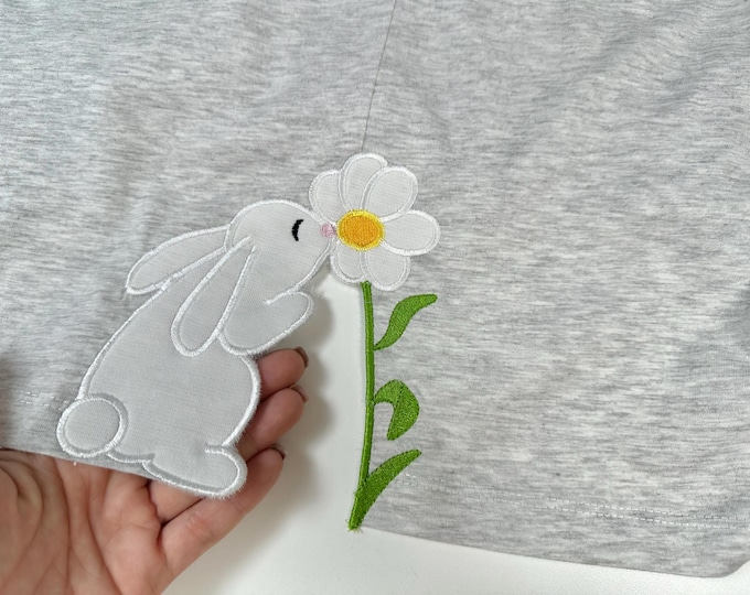 Cute little Easter Bunny with Flower side seam cutout side bow Applique machine embroidery designs Farm animal tshirt sweatshirt embroidery