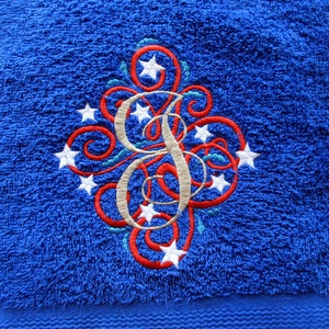 Ornamental swirl and curl Monogram alphabet ABC A-Z machine embroidery monogram designs 4x4 and 5x7 Patriotic 4th of July stripes and stars