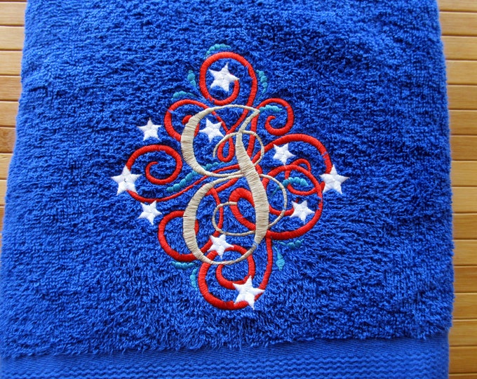 Ornamental swirl and curl Monogram alphabet ABC A-Z machine embroidery monogram designs 4x4 and 5x7 Patriotic 4th of July stripes and stars