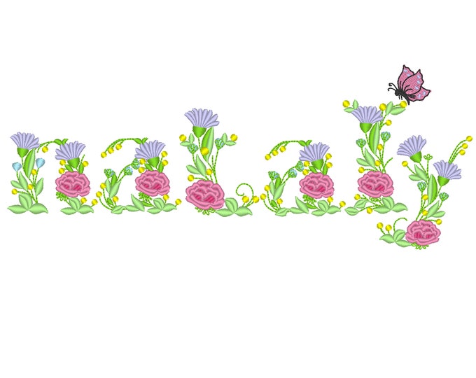 Floral block font lower case letters whole alphabet a-z, monogram flower Floral Font gurly summer name, machine embroidery designs BX incl