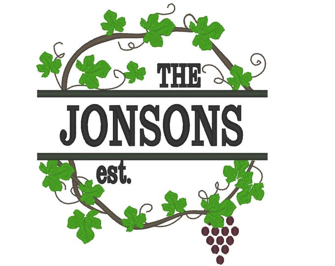 Grape vine Family , Family garden banner gift, nest embroidery, split, Personalized Names - machine embroidery designs