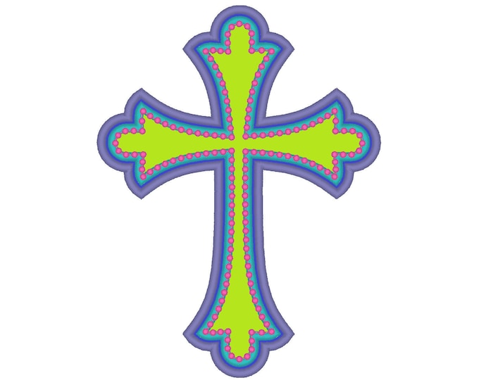 Cross applique awesome multicolor machine embroidery design, cross obelus pearl stitch applique design, sizes 4x4 5x7 and 6x10