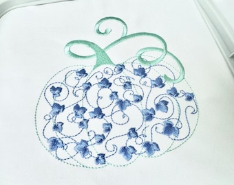 Floral Pumpkin flower pattern pumpkin shape Fall Thanksgiving machine embroidery design sweet pumpkin swirl curl tale from garden to kitchen