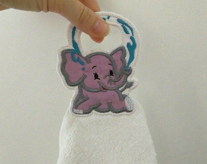 Little elephant Towel hanging hole kids towel topper and add on ITH machine embroidery designs for hoop 4x4 and 5x7 In the hoop embroidery