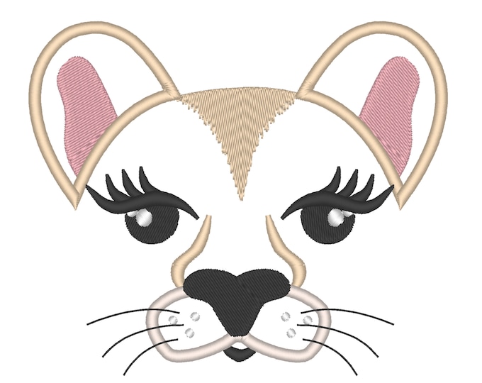 Lioness face applique machine embroidery designs applique lion embroidery lion girl head multiple sizes INSTANT DOWNLOAD cute wild animal
