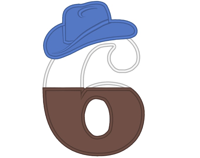 Little cowboy 6 number SIX embroidery Birthday number applique cowboy split number cowboy hat machine embroidery applique design