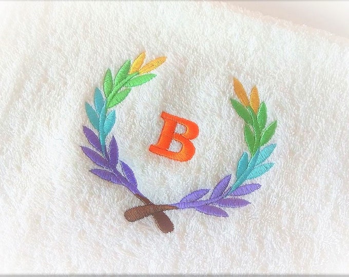 Laurel Wreath rainbow leaves monogram frame and mini Font machine embroidery designs SET caps, letters and numbers, circle monogram design