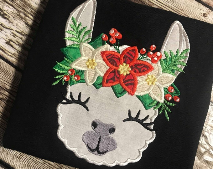 Christmas Pretty eyes llama or alpaca head with shabby chick roses crown applique machine embroidery designs applique embroidery llama face