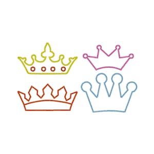 Princess Crown Diadem Tiara SET of 4 types Applique machine embroidery designs for baby cloth bib onesie decoration sizes from 4 up to 9in