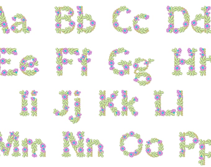 Spring Floral Font Flowered alphabet uppercase lowercase letters numbers machine embroidery designs BX font for kids MINI font from 1.5"