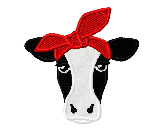 MINI Cow face, cow head heifer in bandanna mini size machine embroidery designs 2, 2.5 and 2.8" farm animal cow fill stitch design