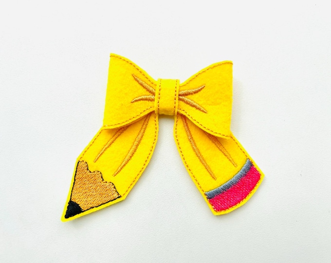 Awesome Pencil Bow 3D dimensional machine embroidery designs felt feltie design simple in the hoop ITH project Back to School Teacher kids