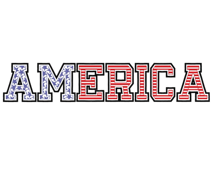 Patriotic Stars and Stripes and outline Block Font Set of 2 alphabet letters monogram machine embroidery designs 4th July Independence Day