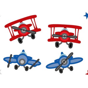 Airplanes SET of 4 applique machine embroidery designs in sizes 4, 5, 6, 7 and 8 inches kids boy airplane plane air vehicle INSTANT DOWNLOAD