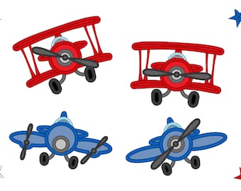 Juego de 4 diseños de bordado a máquina con apliques de aviones en tamaños de 4, 5, 6, 7 y 8 pulgadas para niños. Avión, avión, vehículo aéreo. DESCARGA INSTANTÁNEA.