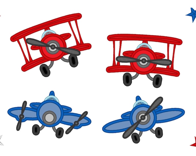 Airplanes SET of 4 applique machine embroidery designs in sizes 4, 5, 6, 7 and 8 inches kids boy airplane plane air vehicle INSTANT DOWNLOAD