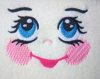 Face, doll face, dolly face little, embroidery face, Embroidered Dolls face, doll eyes, complete face machine embroidery designs