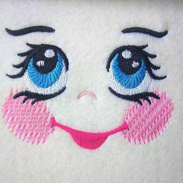 Face, doll face, dolly face little, embroidery face, Embroidered Dolls face, doll eyes, complete face machine embroidery designs