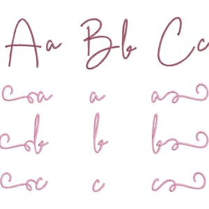 Firma de caligrafía de guión Diseños de bordado de máquina FONT manuscrita tamaños mini letras del alfabeto alterna swash y colas BX