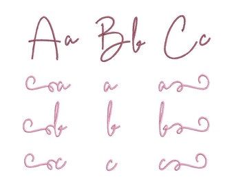 Script calligraphy signature Handwritten FONT machine embroidery designs mini sizes alphabet letters alternates swash and tails BX